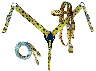 Showman PONY SIZE Nylon Headstall & Breastcollar set With Sunflower Print Design